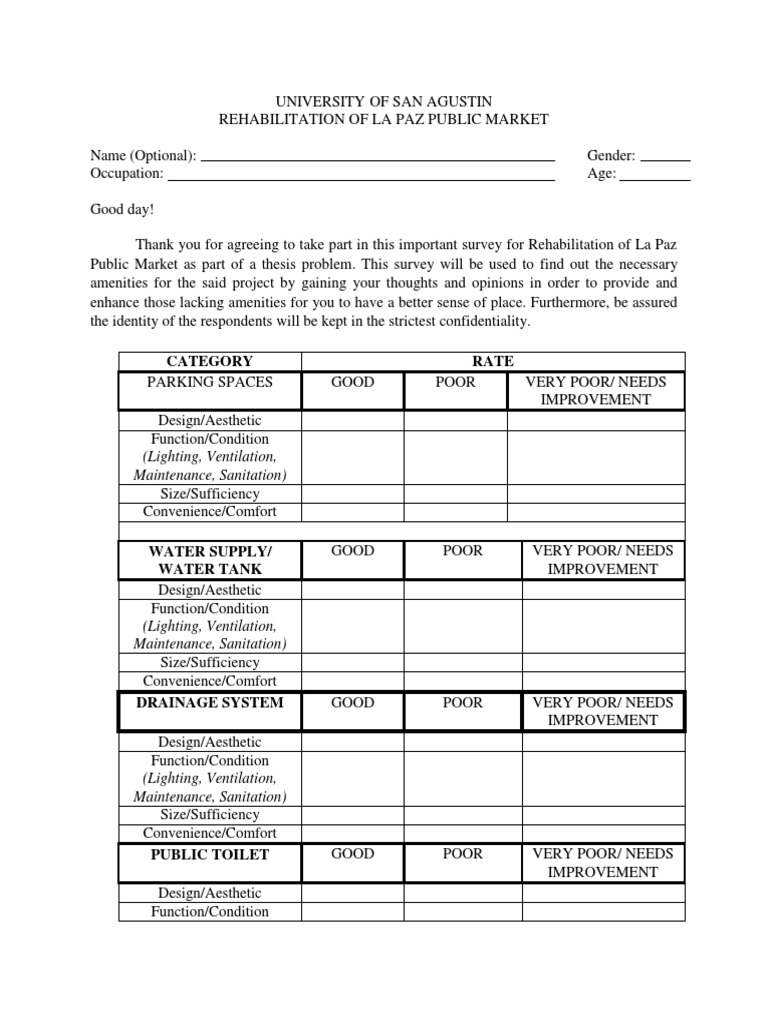 Questionnaire Public Toilet Sanitation