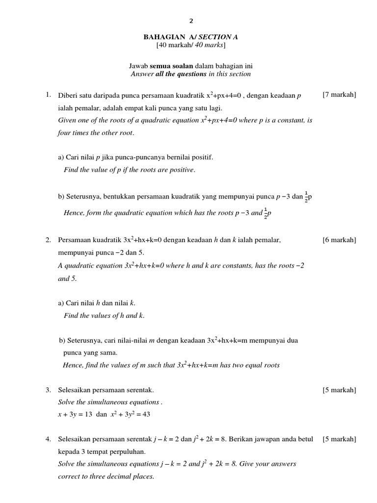 Add Maths Mid Term Form 4 20107