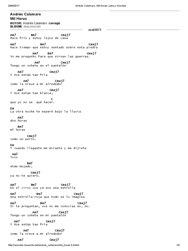 Andres Calamaro Mil Horas Letra Y Acordes Musica Grabada Ocio