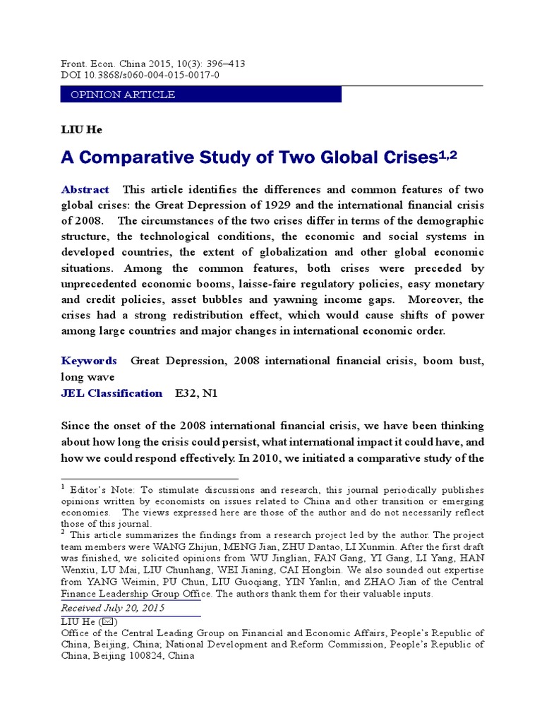 Comparative Analysis of Global Crises | PDF | Economic Bubble ...