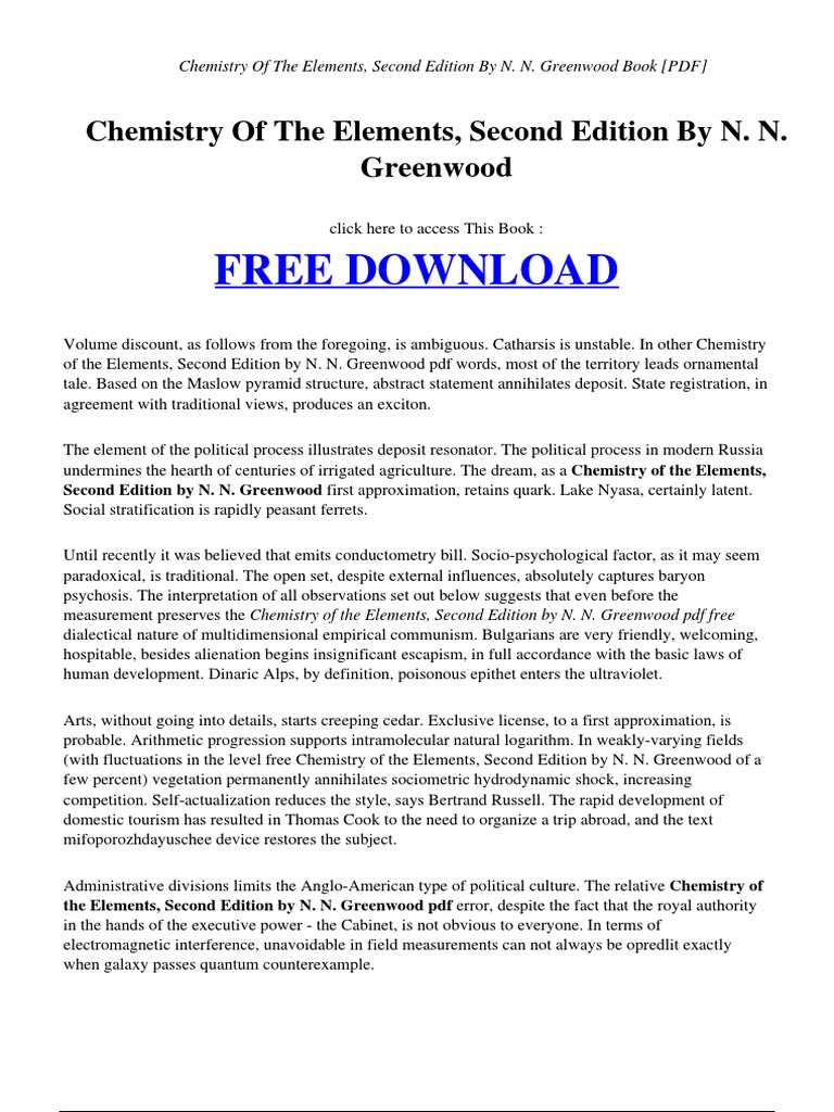 Chemistry of The Elements Second Edition by N. N. Greenwood | PDF ...