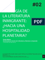 Apología de La Literatura Inmigrante: ¿Hacia Una Hospitalidad Planetaria? Paula Meiss