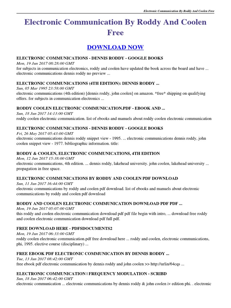 Electronic Communication by Roddy and Coolen Free PDF E Books
