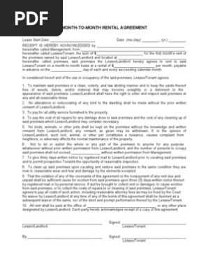 Month to Month Rental Agreement