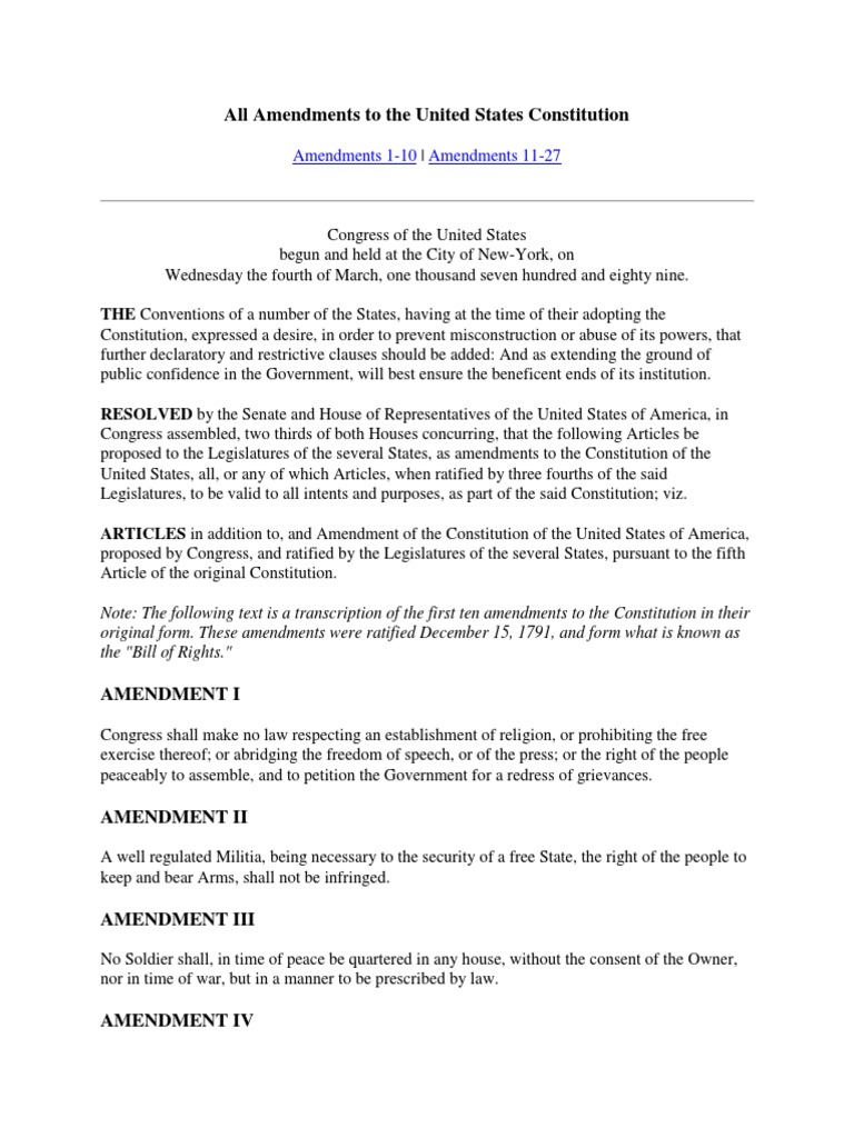 All Amendments To The United States Constitution | PDF | United States ...