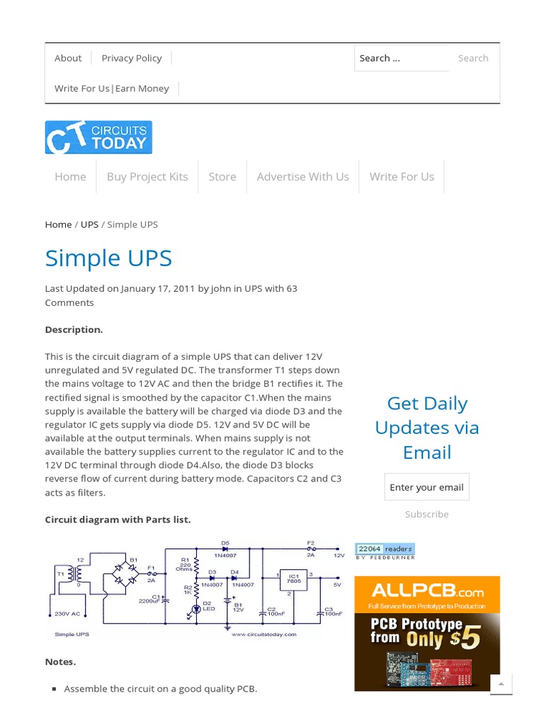 Simple Uninterruptible Power Supply Circuit Diagram with Detailed Explanation and Component List