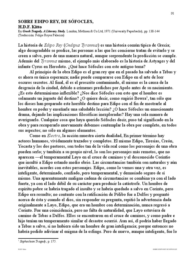 Sobre Edipo Rey [Hdf Kitto] Oedipus Sophocles