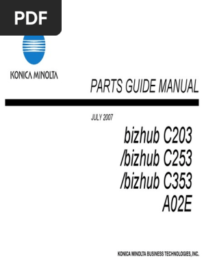 Lot Pièces Détachées Konica Minolta Bizhub C203/C253 (feuille Parts 02)