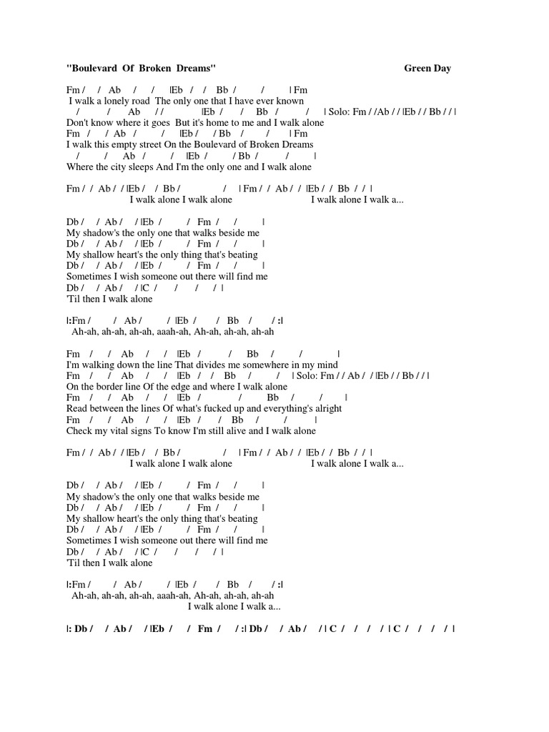 Boulevard Of Broken Dreams Lyrics Deutsch