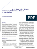 Development of An Artificial Saliva Solution For Studing The Corrosion Behavior of Dental Alloys