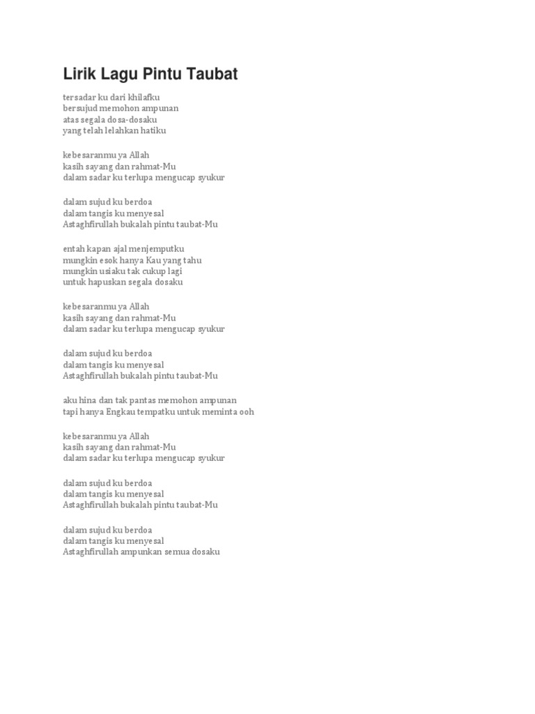 Lirik Lagu Pintu Taubat