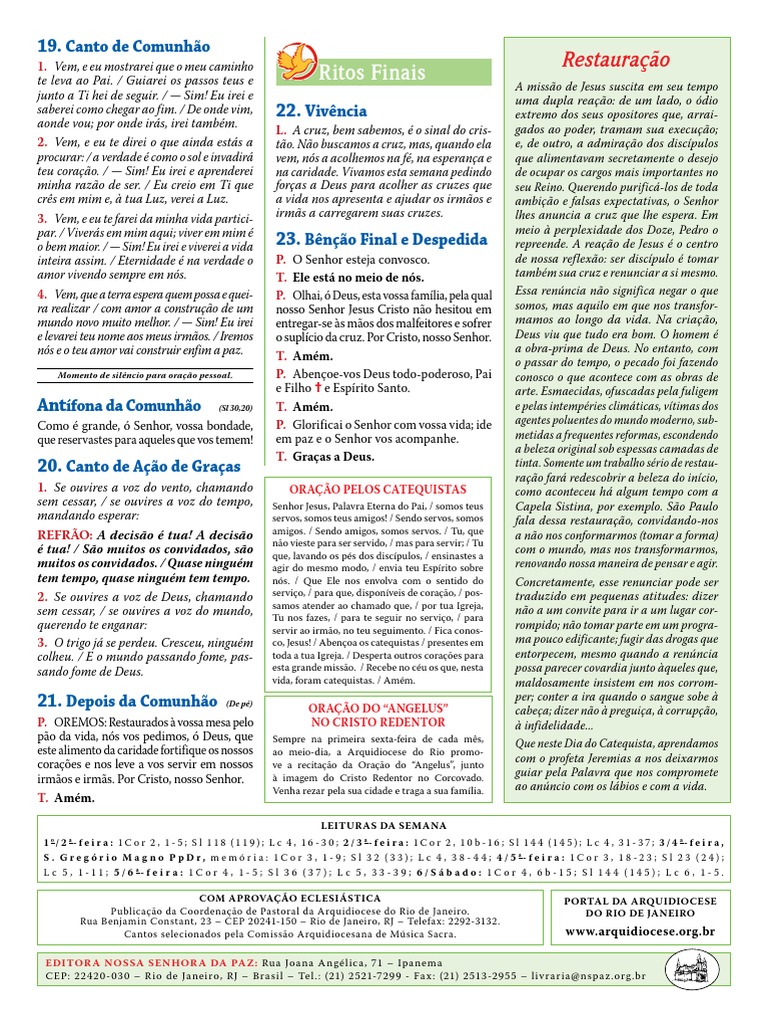 Domingo Do Tempo Comum Folheto Da Missa PDF Eucaristia Jesus