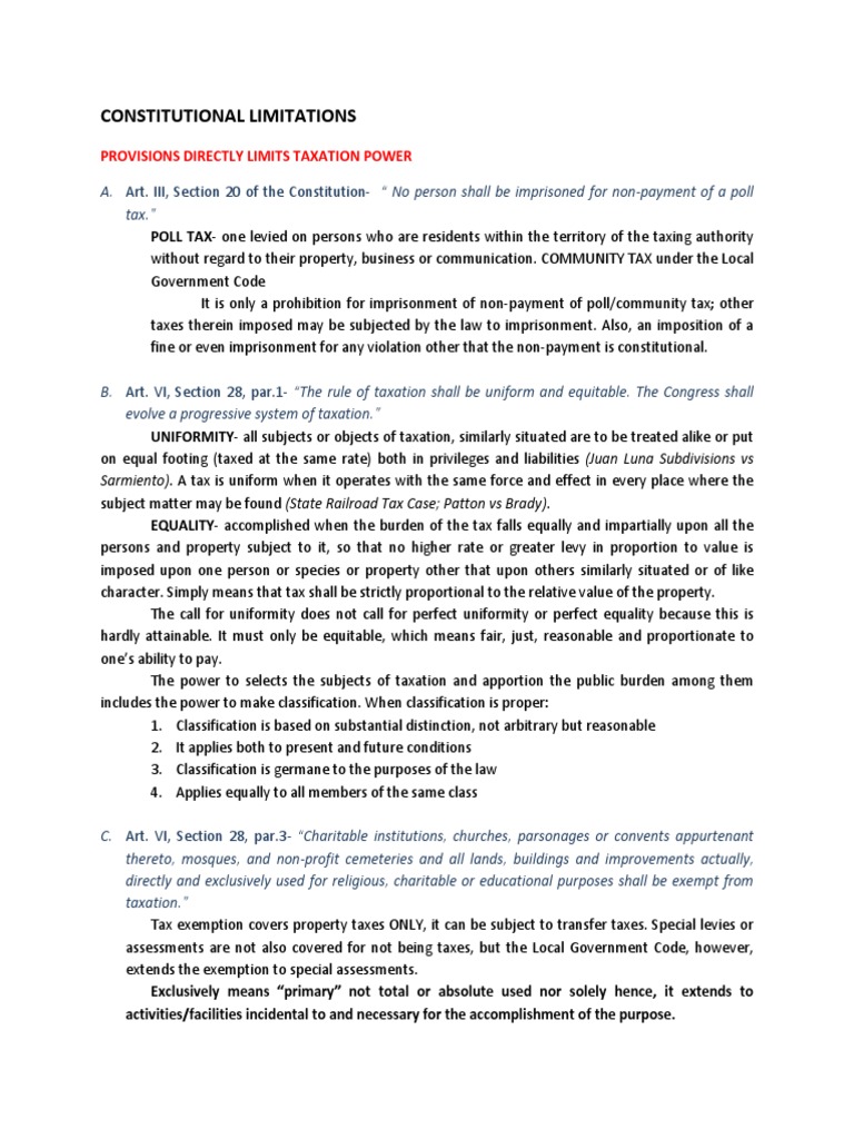 Constitutional Taxation Limitations Explained | PDF | Tax Exemption | Taxes