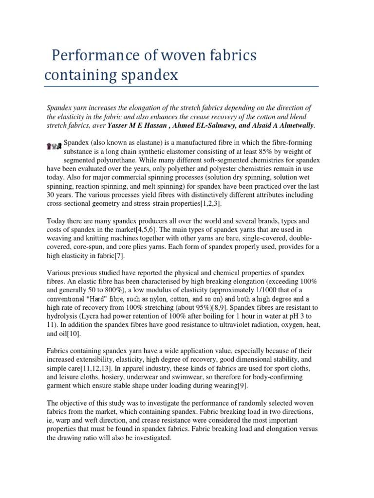 Spandex-Enhanced Woven Fabric Performance | PDF | Textiles | Spinning ...