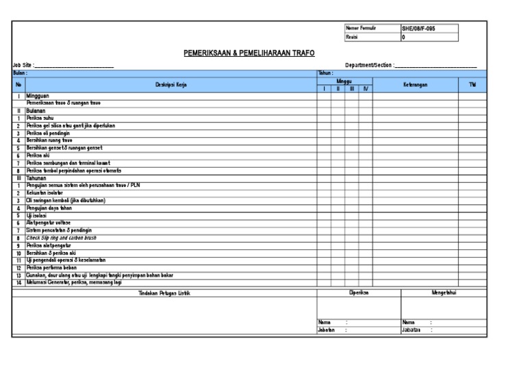 Form Inspeksi Panel Listrik Trafo | PDF