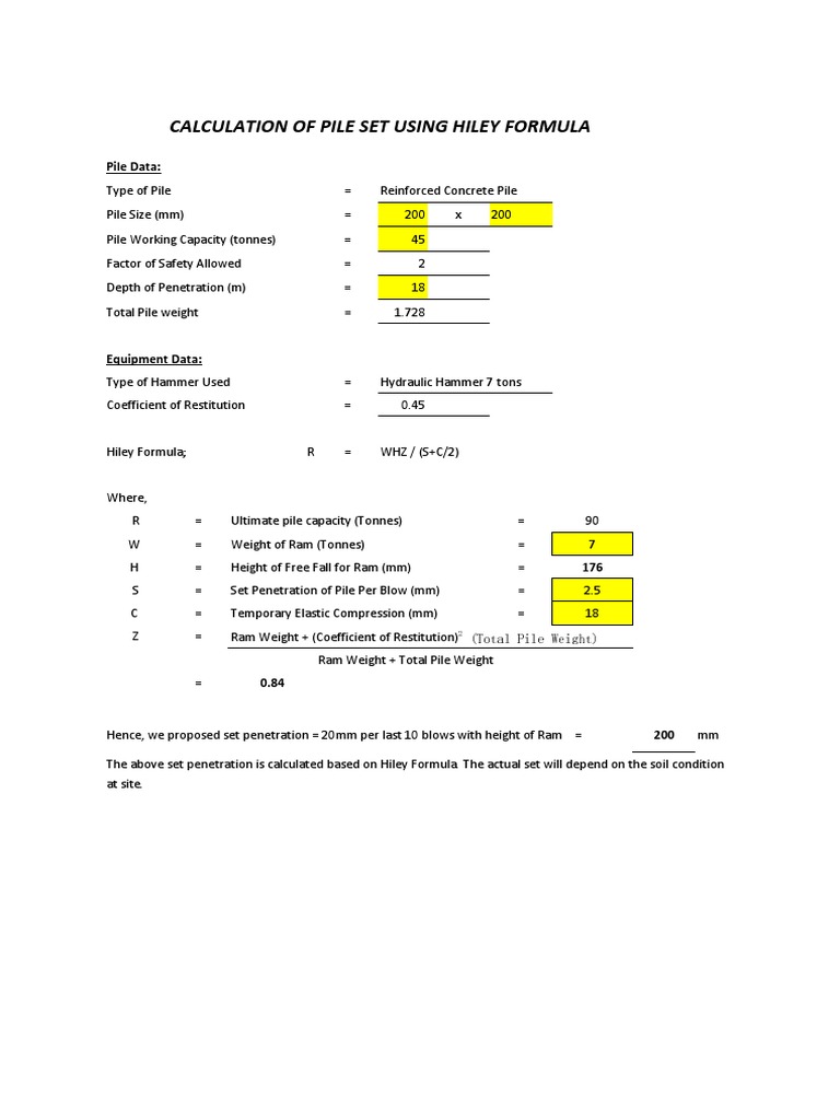 Pile Set Calculation Using Hiley Formula | PDF | Deep Foundation ...