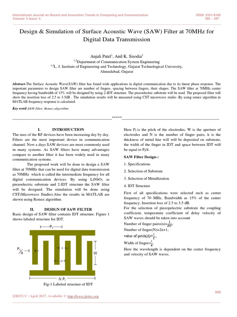 SAW Filter Design for 70MHz Transmission | PDF | Electronic Filter ...
