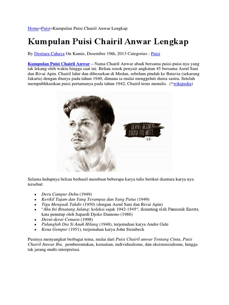 Kumpulan Puisi Karya Chairil Anwar Tentang Ibu - 1559295727?v=1