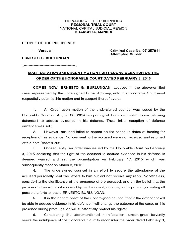 Motion for Reconsideration in Criminal Case | PDF | Legal Procedure ...