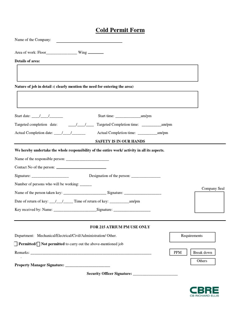 Cold Permit Form for Work Authorization | PDF