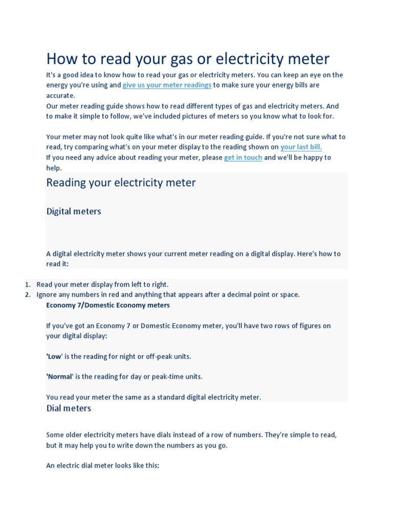 How To Read Your Gas or Electricity Meter PDF Kilowatt Hour