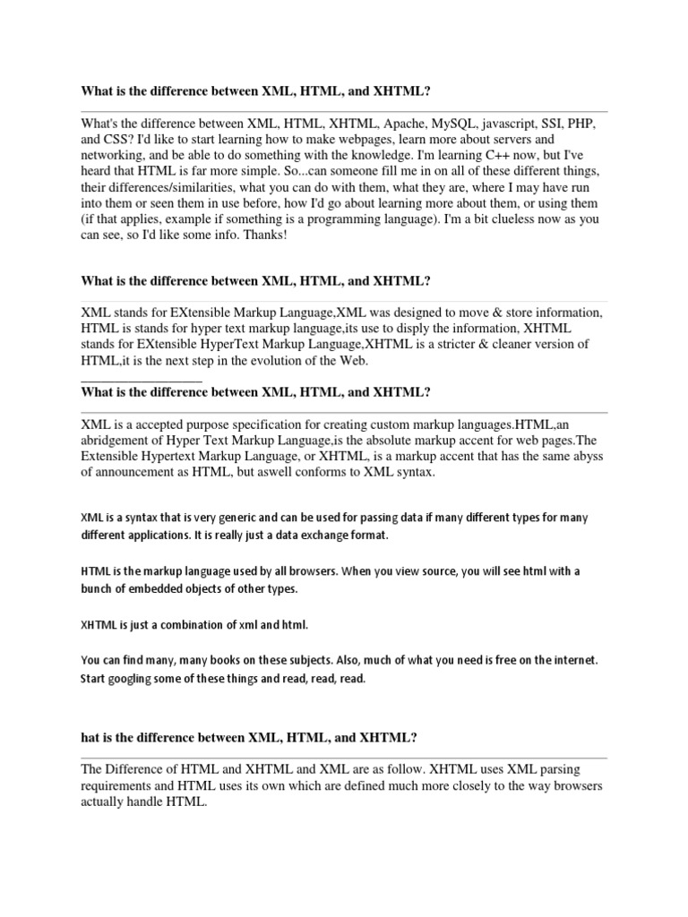 What Is The Difference Between XML, HTML, and XHTML? | PDF | Data ...