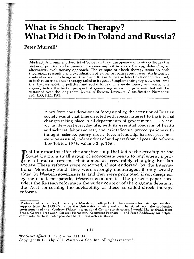 What Is Shock Therapy? What Did It Do In Poland And Russia? Peter Murrelp