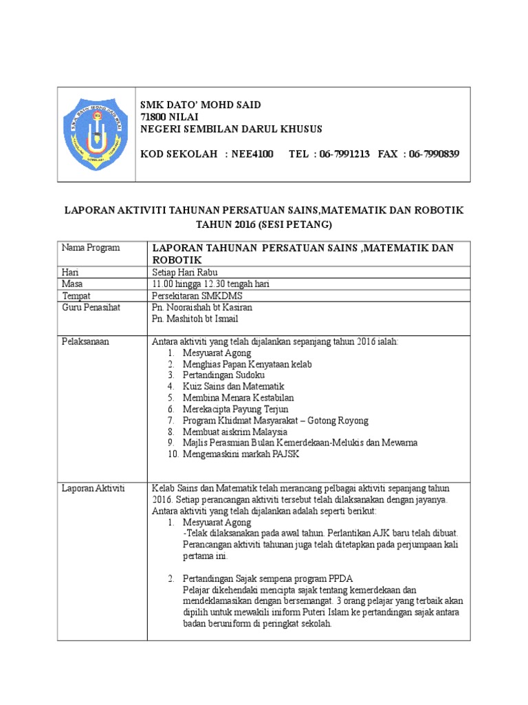 Laporan Tahunan Persatuan Sn Mm 2016