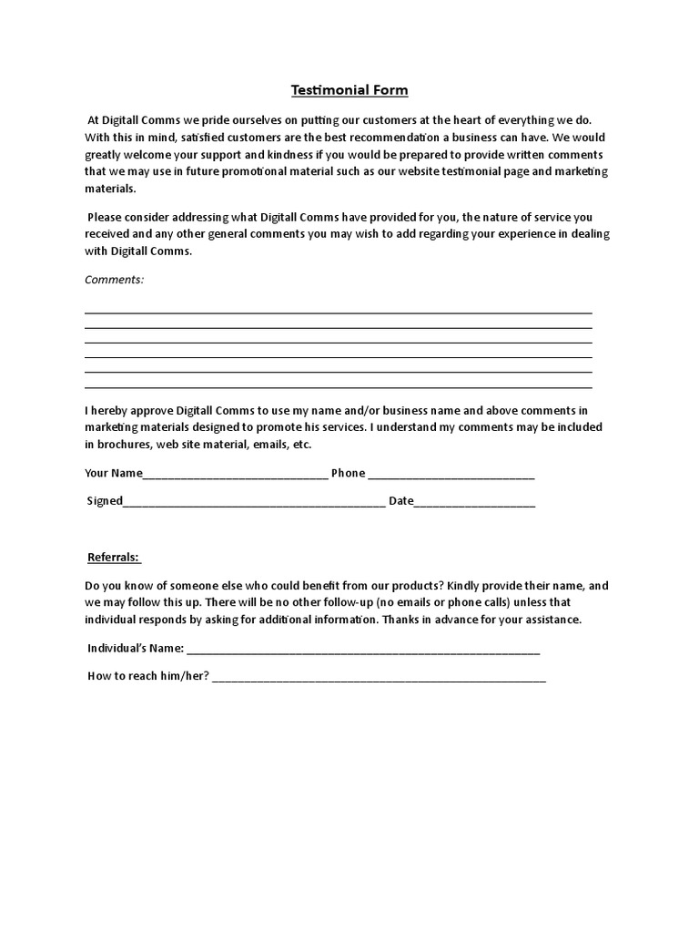 Customer Testimonial Submission Form | PDF