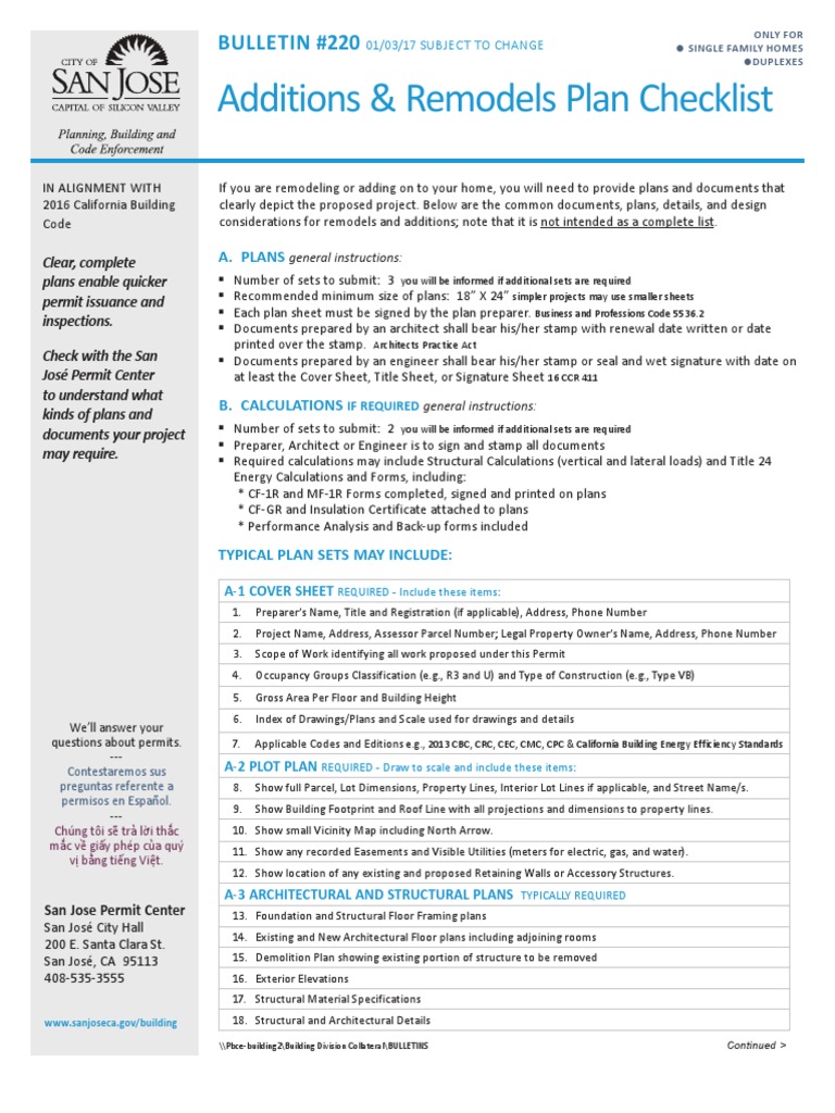 Design Checklist4 Additions & Remodel Plan Framing (Construction