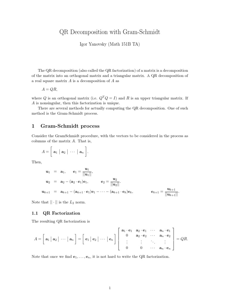 QR Decomposition With Gram-Schmidt | PDF