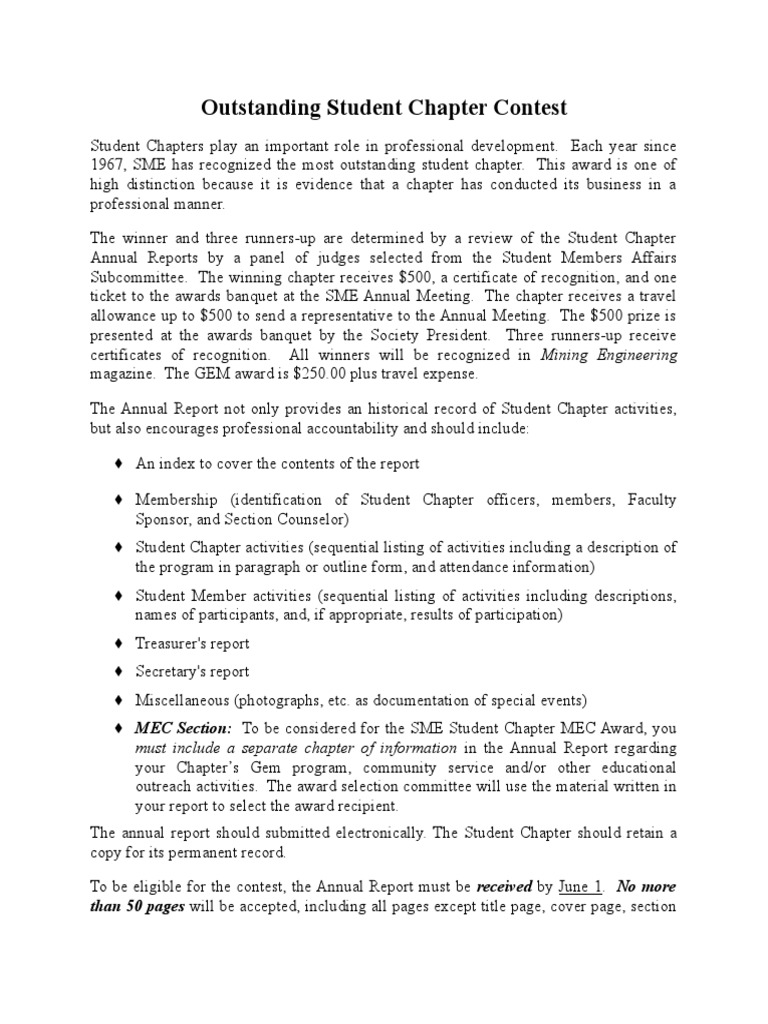 Outstanding Student Chapter Contest Guide | PDF | Government | Business