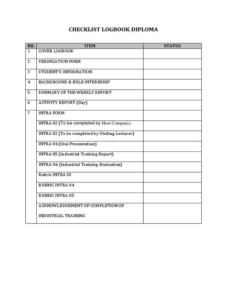 Checklist Logbook Diploma: BIL Item Status | PDF | Finance & Money ...