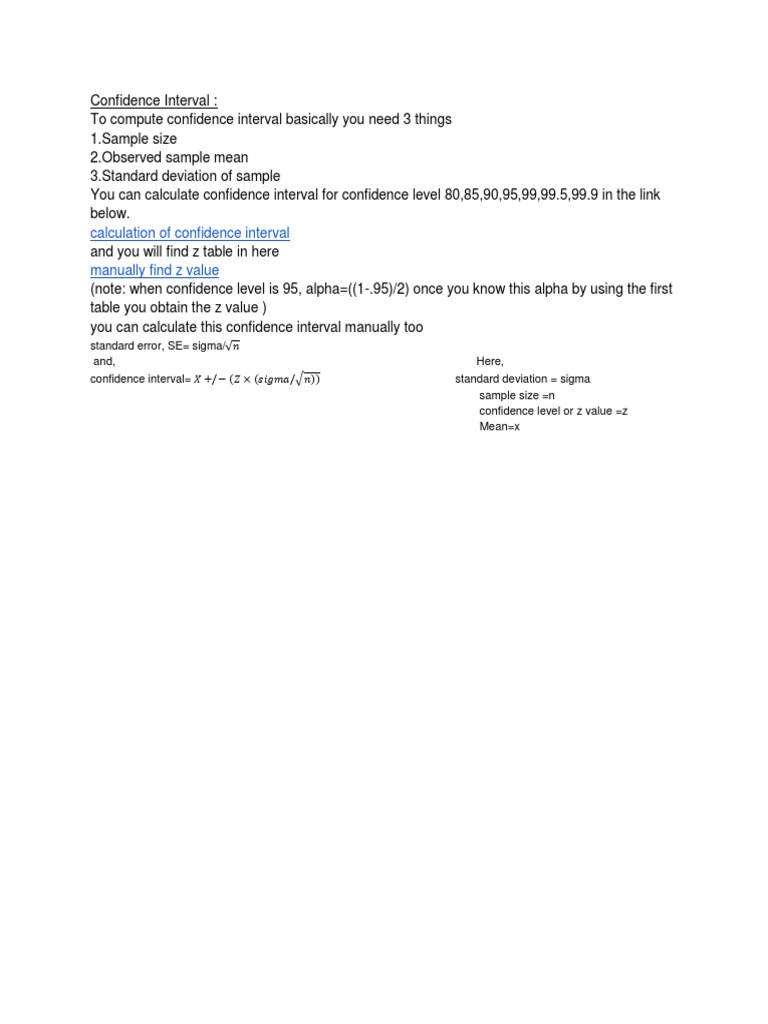 Calculation of confidence interval manually find z value pdf