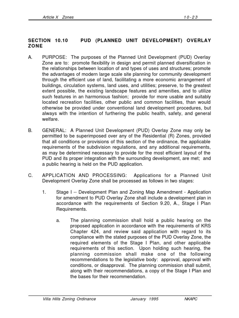 Section 10.10 Pud (Planned Unit Development) Overlay Zone Article X