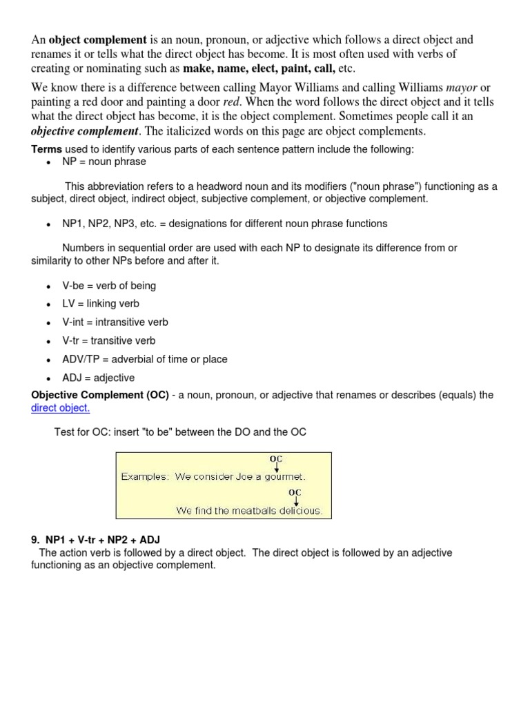 Objective Complement Teaching Notes And Lesson Object Grammar Verb
