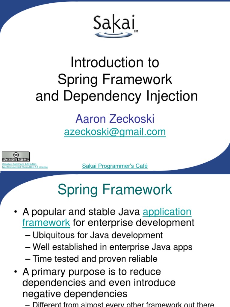 Introduction To Spring Framework and Dependency Injection Aaron Zeckoski PDF Spring
