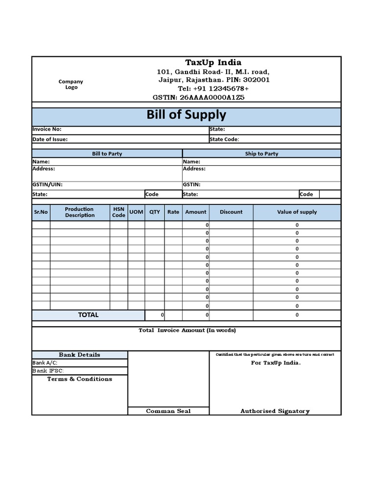 Bill of Supply | PDF | Business Documents | Invoice