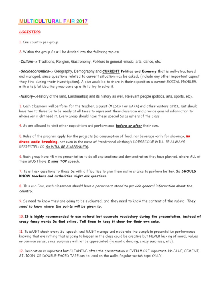 Multicultural Fair 2017 Guidelines | PDF | Cognition | Communication