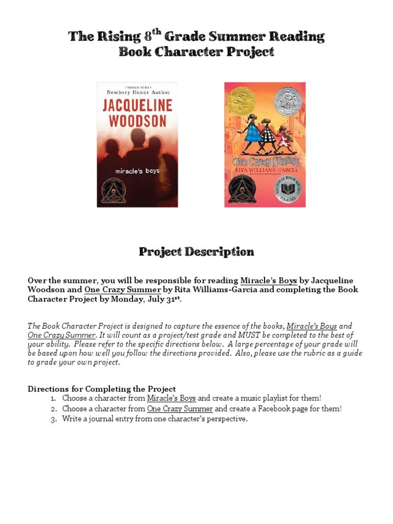 8th Grade Summer Reading Project Guide | PDF
