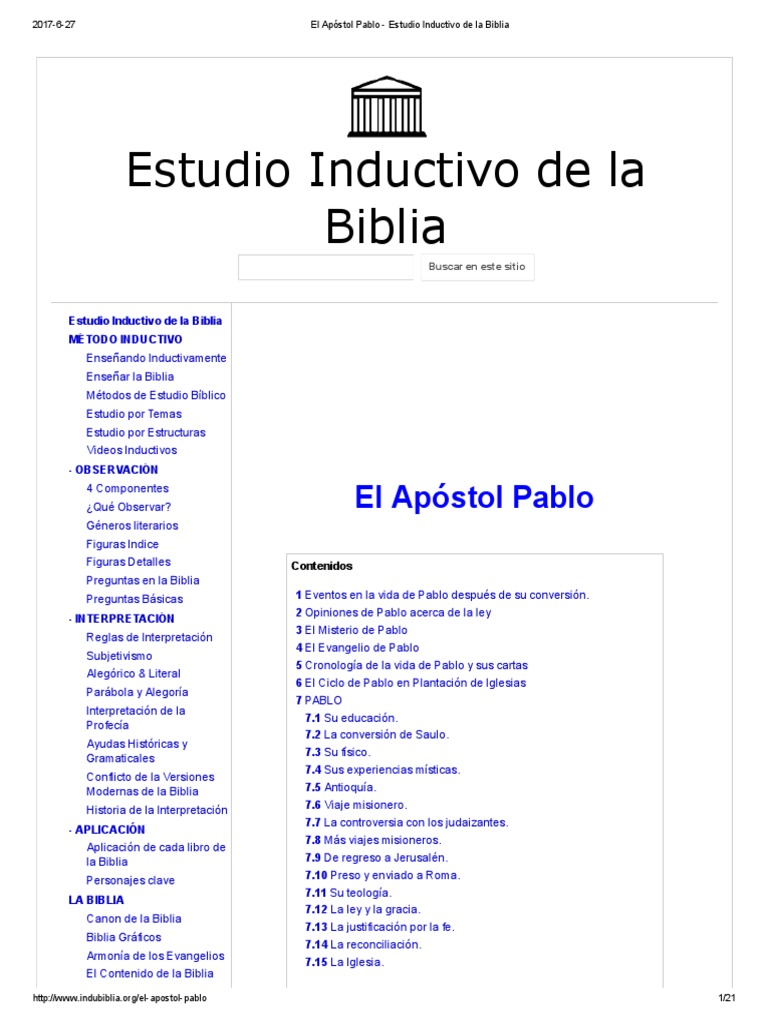 El Apóstol Pablo - Estudio Inductivo de La Biblia PDF | PDF | Pablo el ...