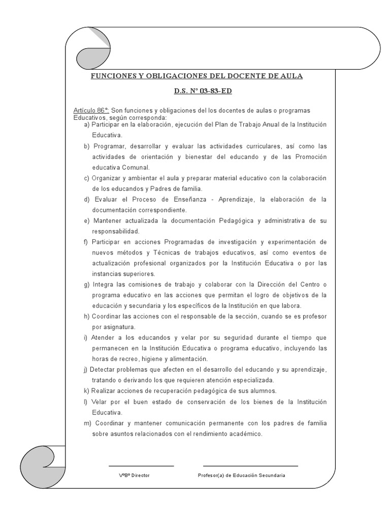 Funciones y Obligaciones del Docente | PDF
