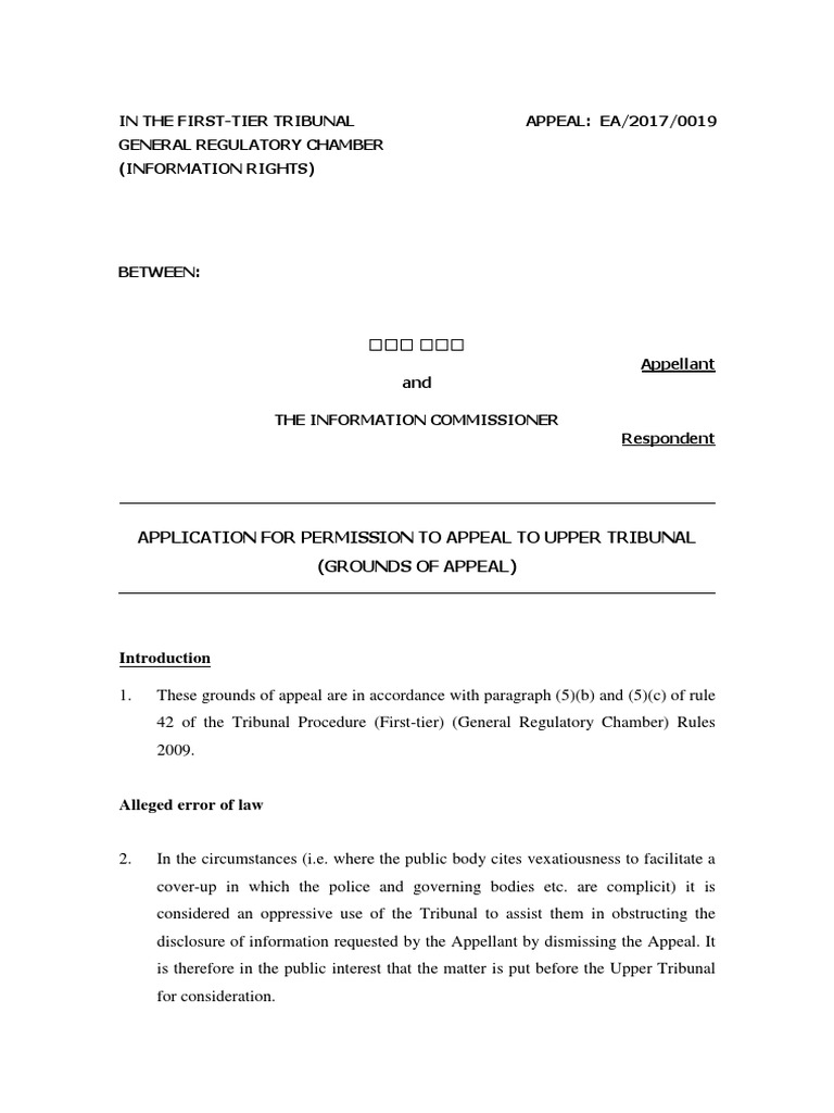 Permission to Appeal to Upper Tribunal Redact Freedom Of Information