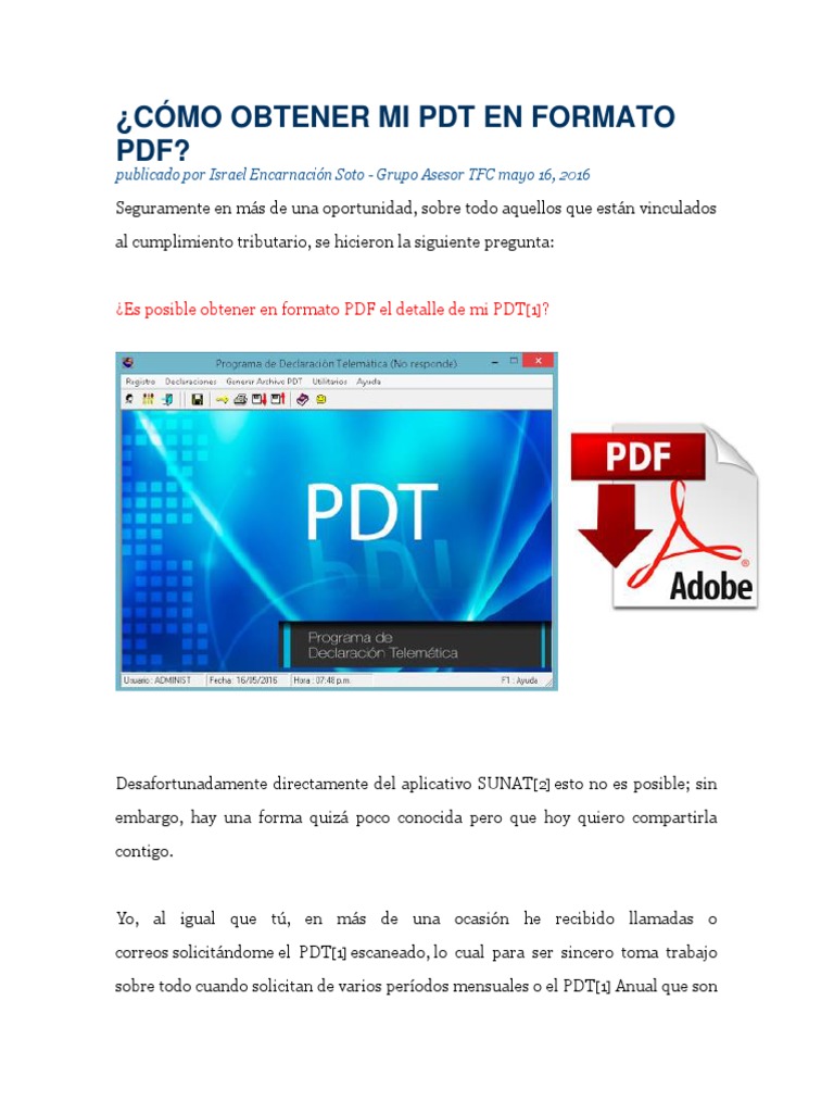 Cómo obtener PDT en PDF fácilmente | PDF | Formato de Documento ...