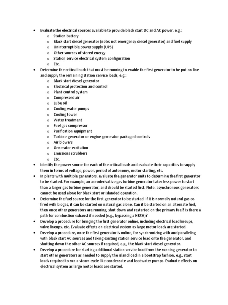 Black Start Evaluation PDF Electric Generator Diesel Engine
