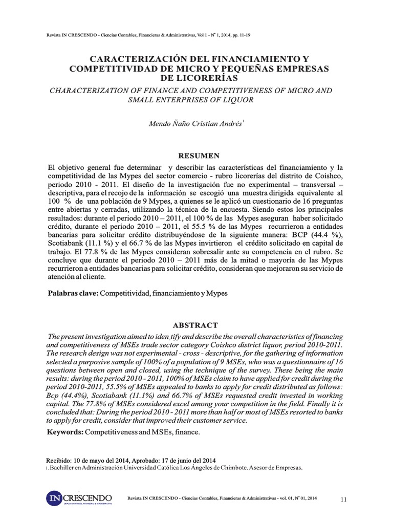 ARTICULO CIENTIFICO ULADECH (Modelo) PDF | PDF | Pequeñas y medianas  empresas | Economias