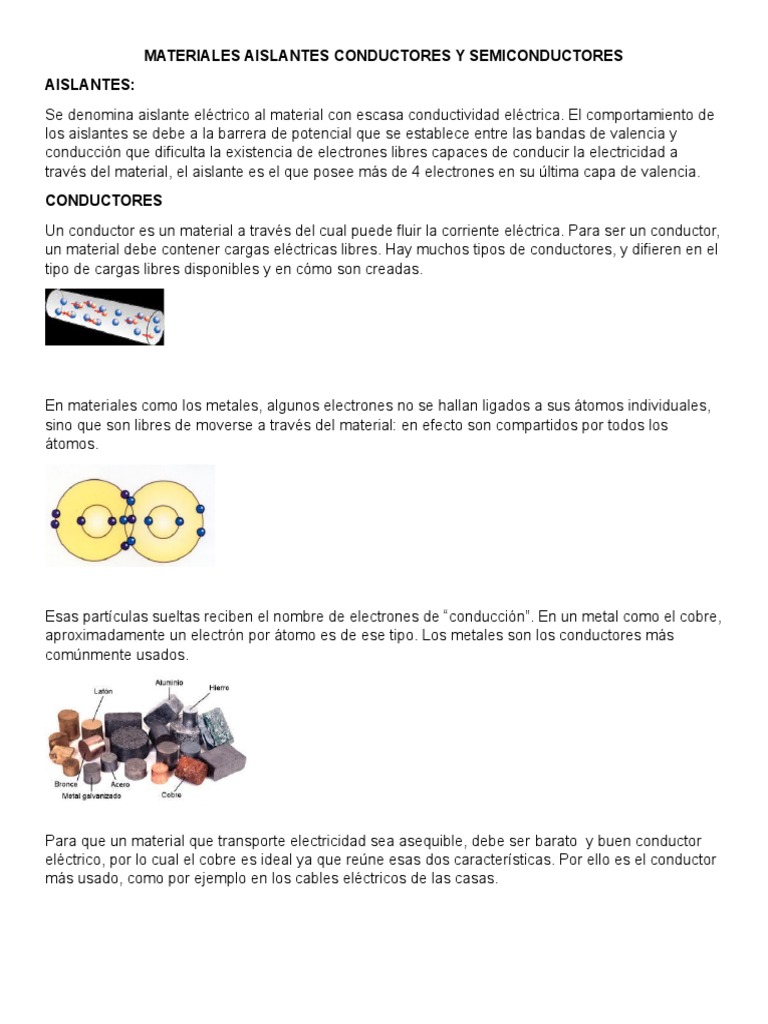 Materiales Aislantes Conductores y Semiconductores | PDF ...