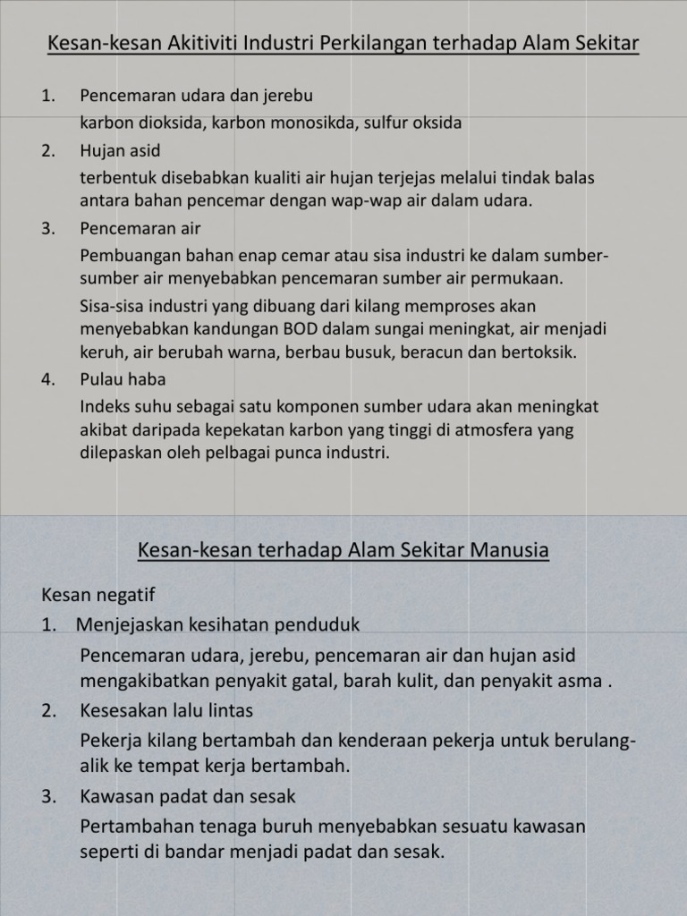 Kesan-Kesan Akitiviti Industri Perkilangan Terhadap Alam Sekitar  PDF