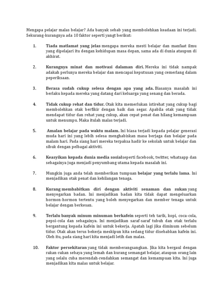 Mengapa Pelajar Malas Belajar Pdf