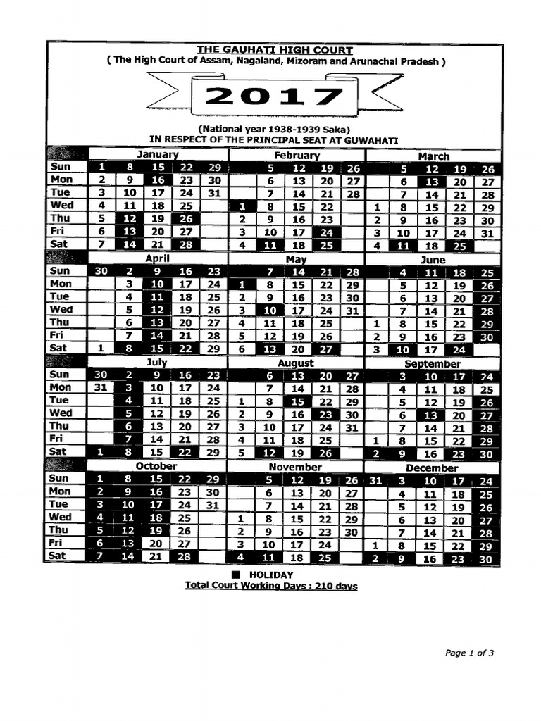 Gauhati High Court Calendar 2025 